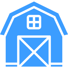 Simplistic blue barn illustration