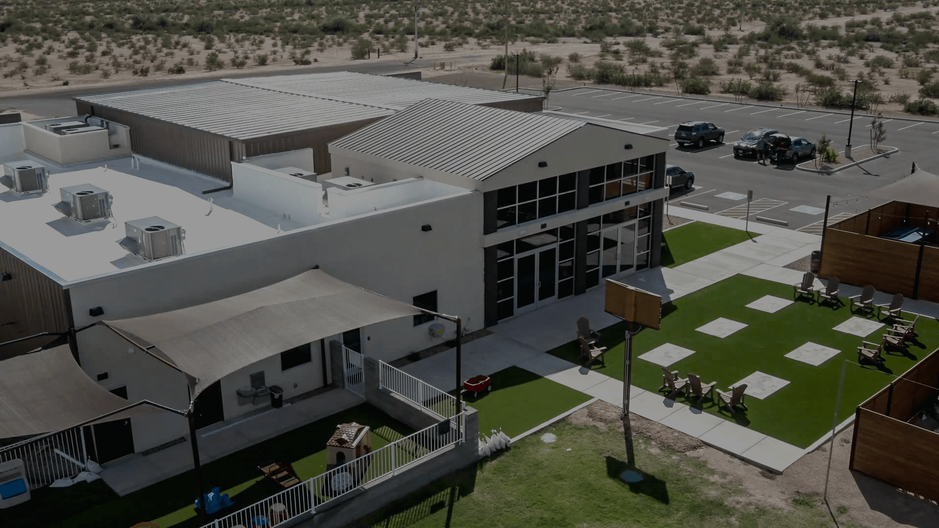 Aerial view of desert-adjacent structure