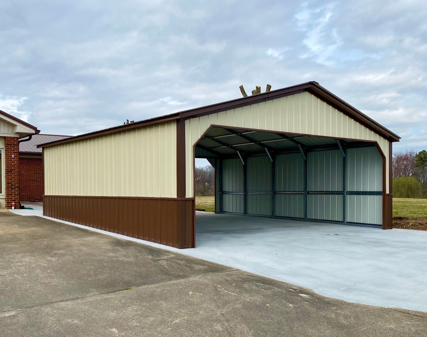 Outdoor metal structure beside a house