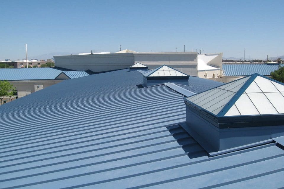 Industrial building blue rooftops