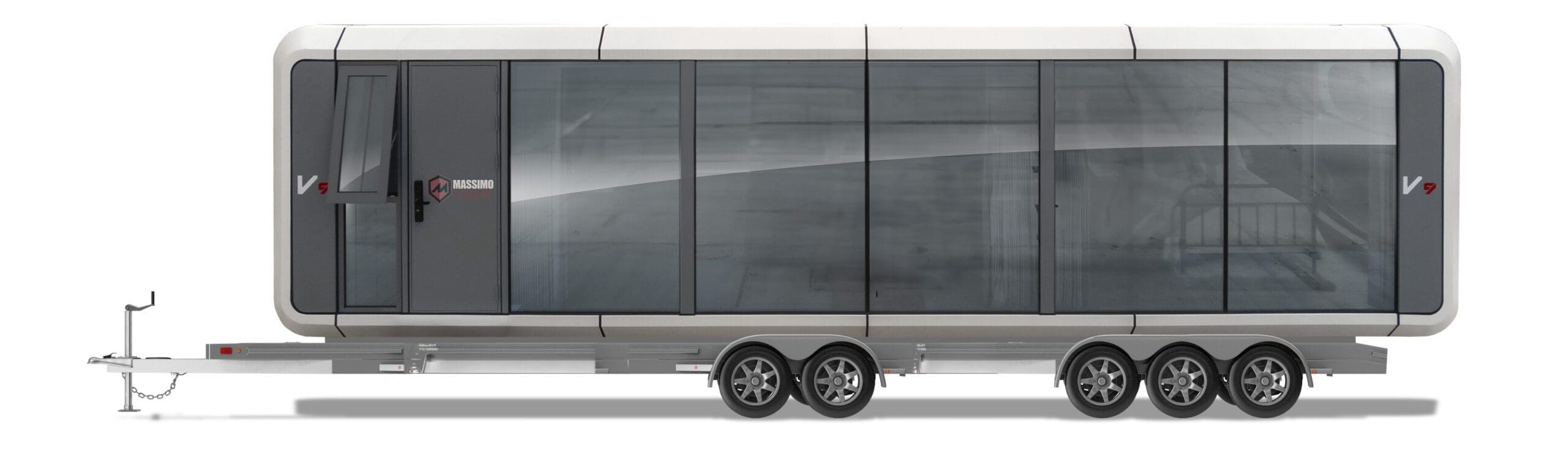 Modern glass-walled trailer exterior