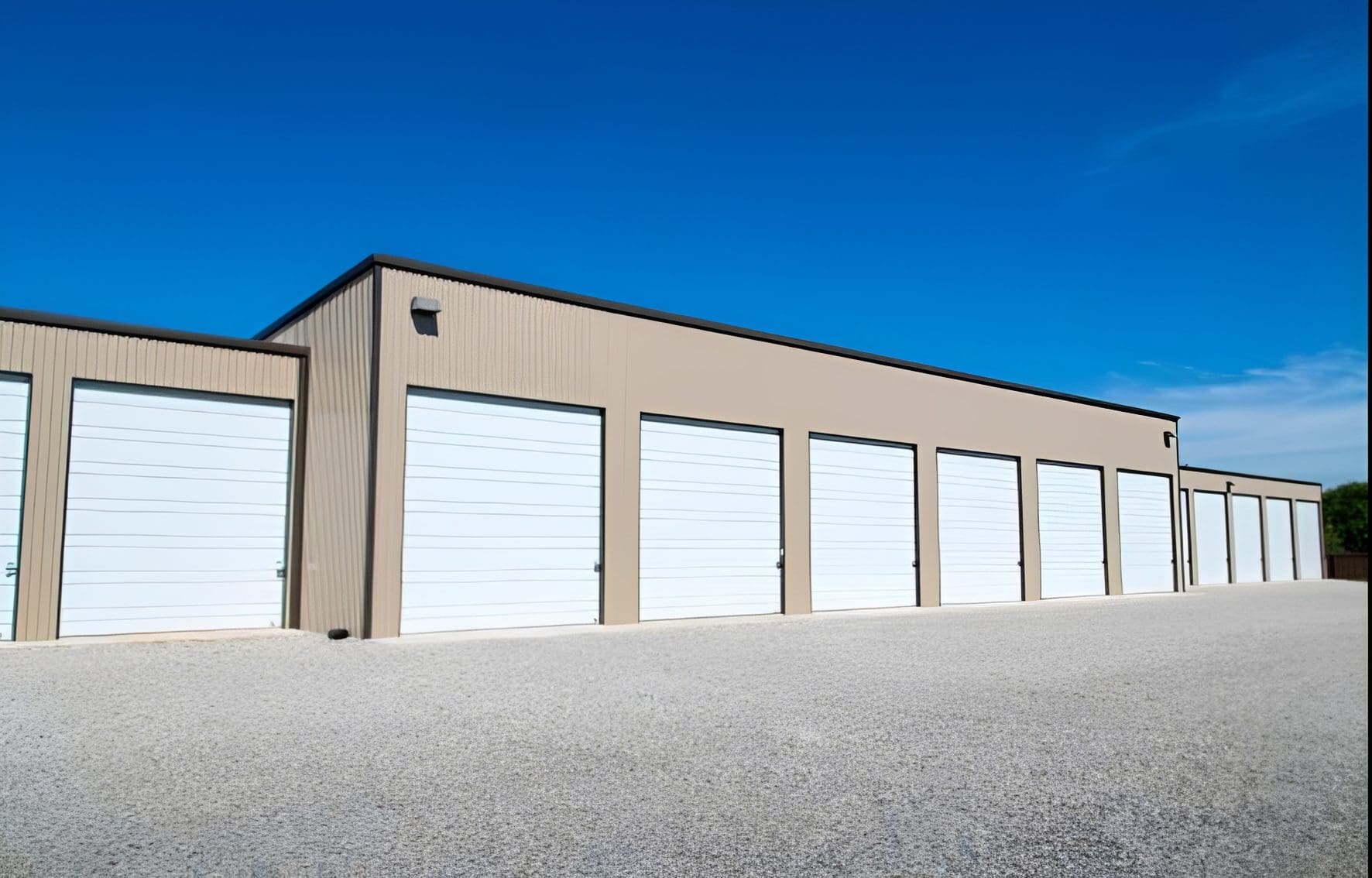 Warehouse exterior with white doors
