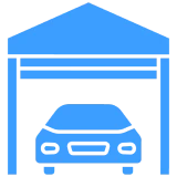 Car in a blue garage icon