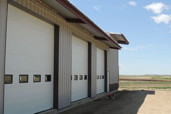 Modern storage facility exterior with big doors