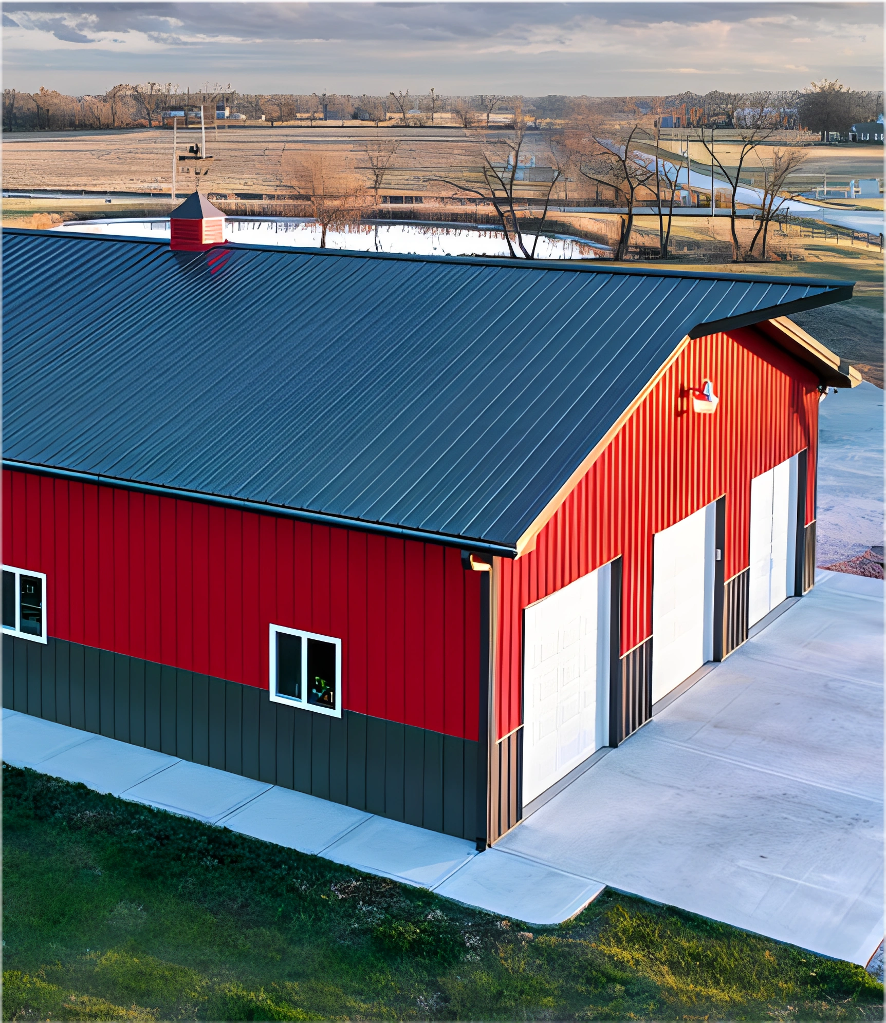 Modern barn in scenic landscape