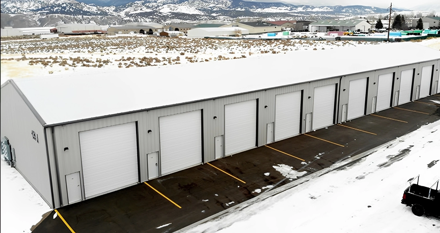 Long storage facility in winter setting