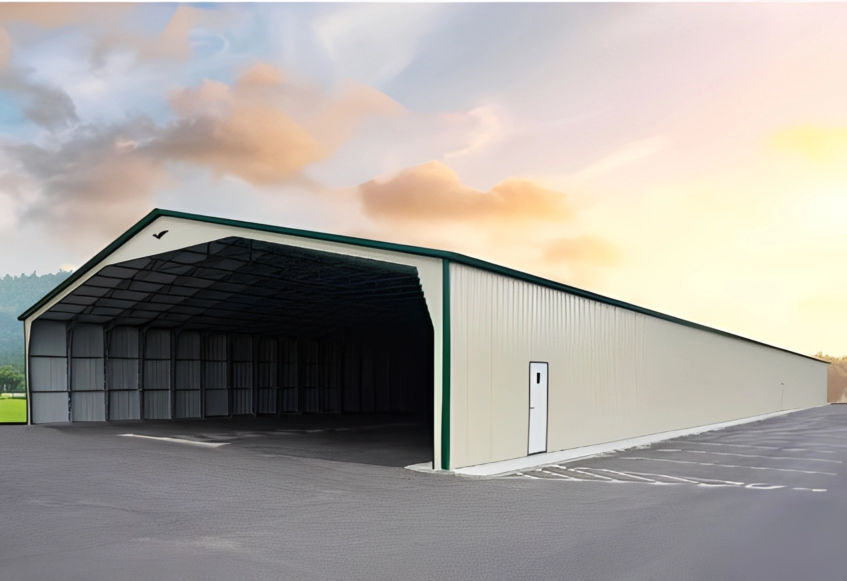 Industrial storage building with open entrance