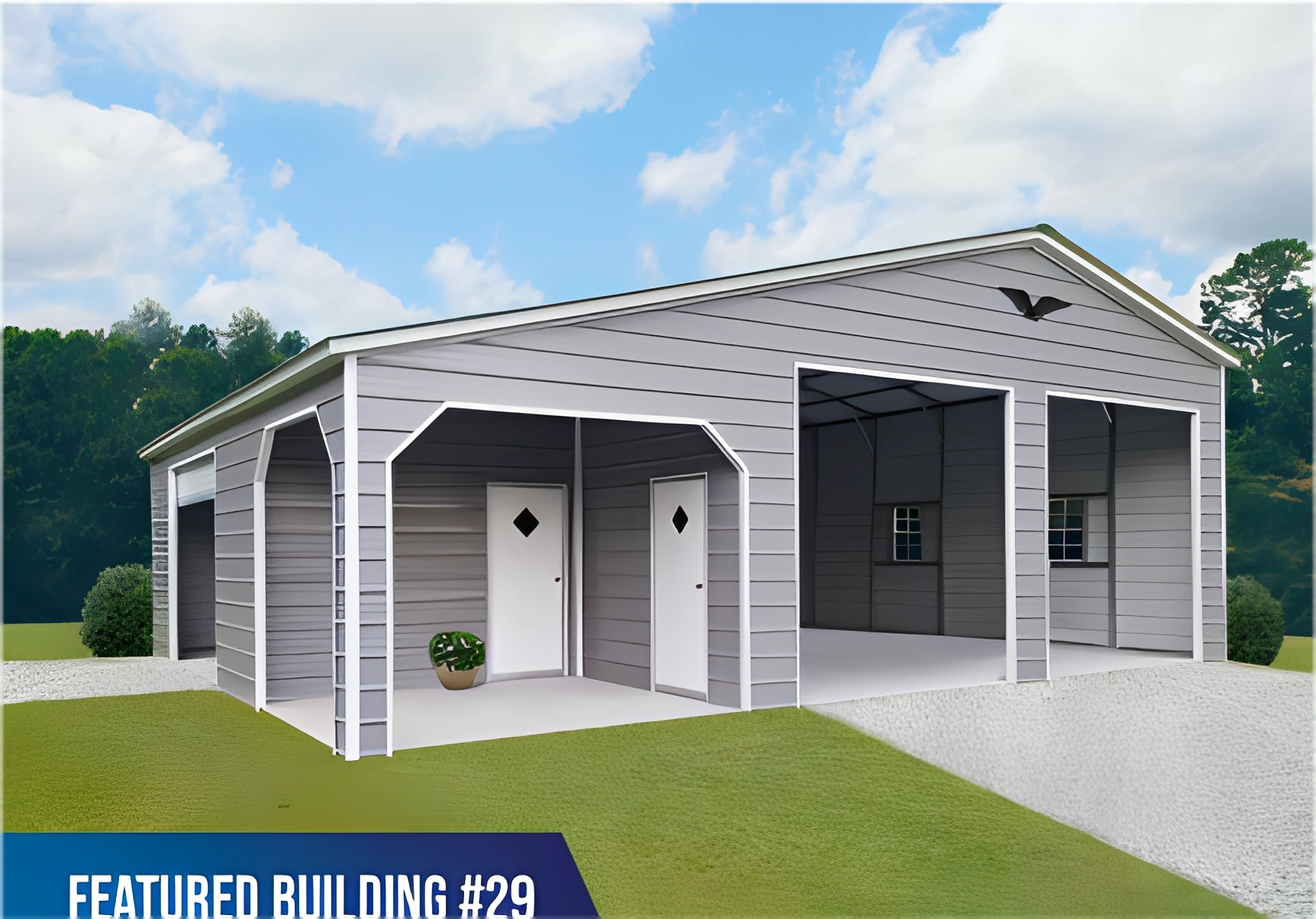 Featured metal building under blue sky
