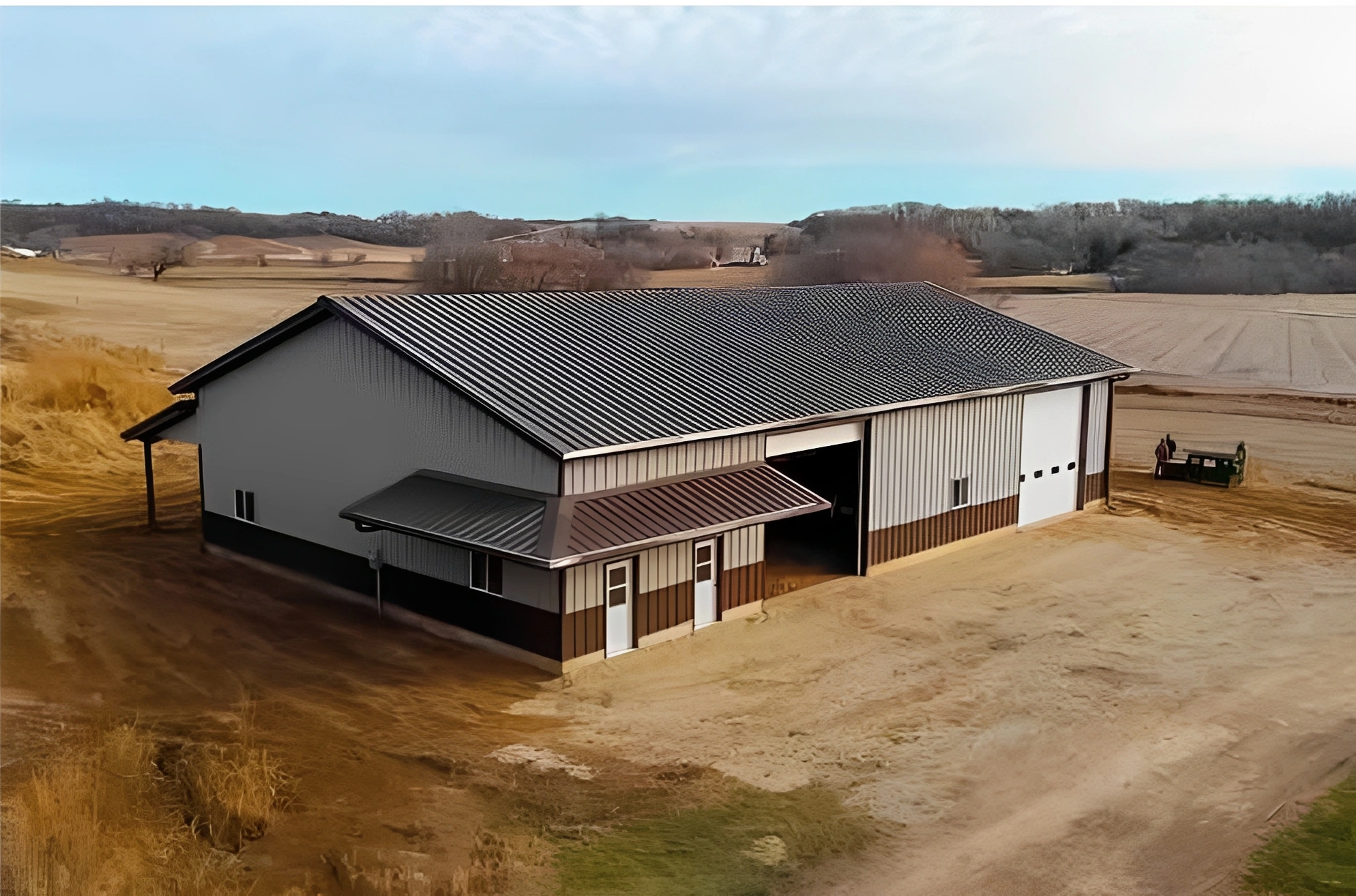 Modern barn with open field view