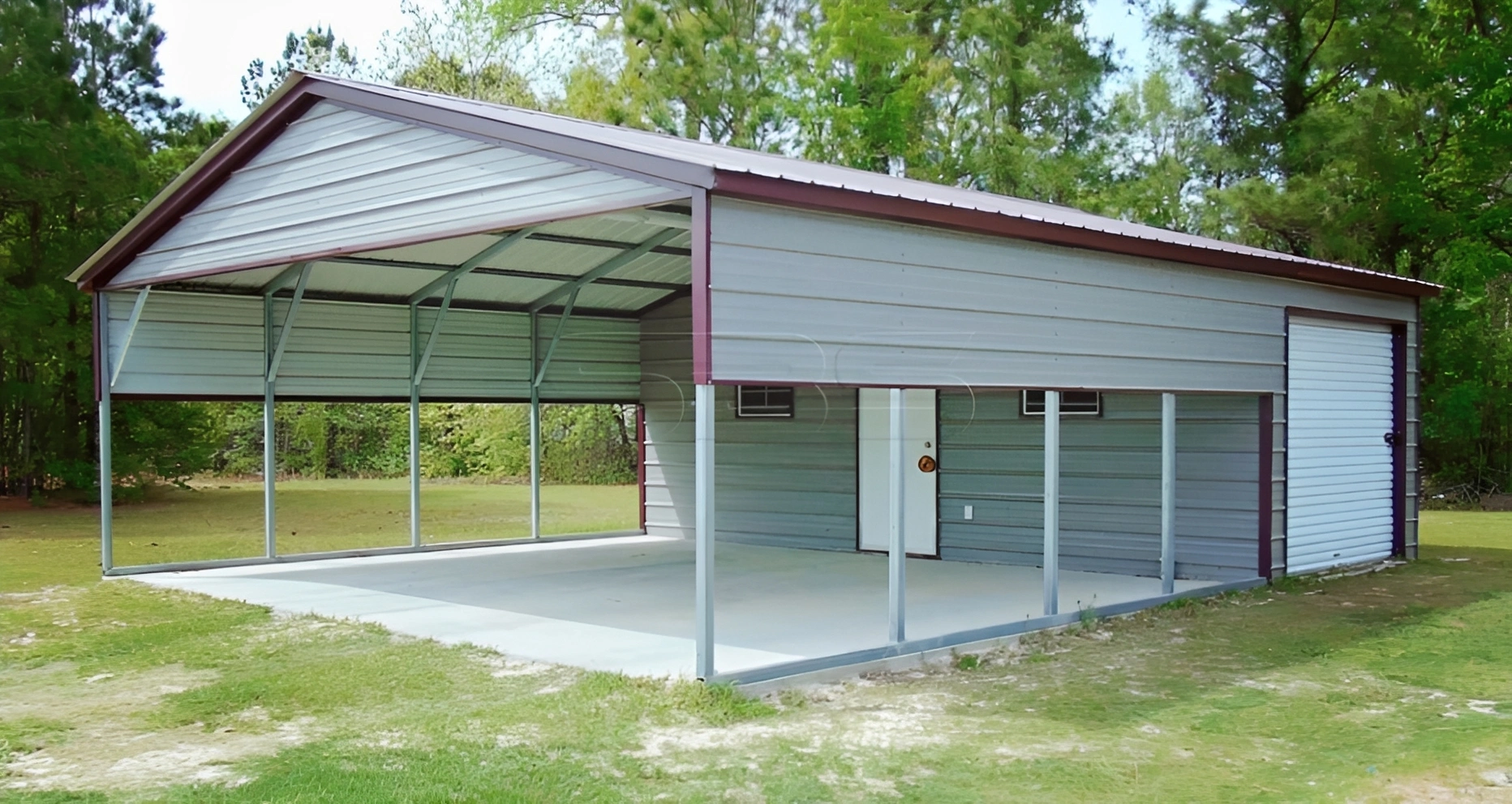 Metal carport with garage space