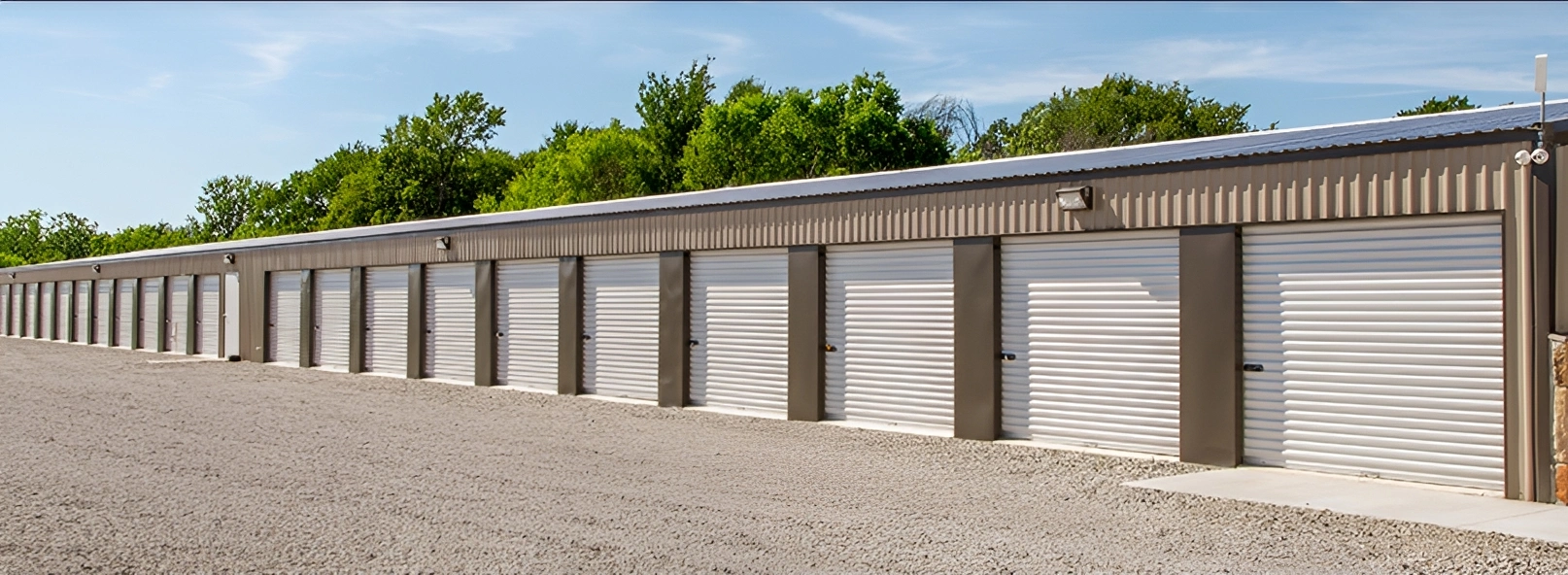 Long row of storage unit garages
