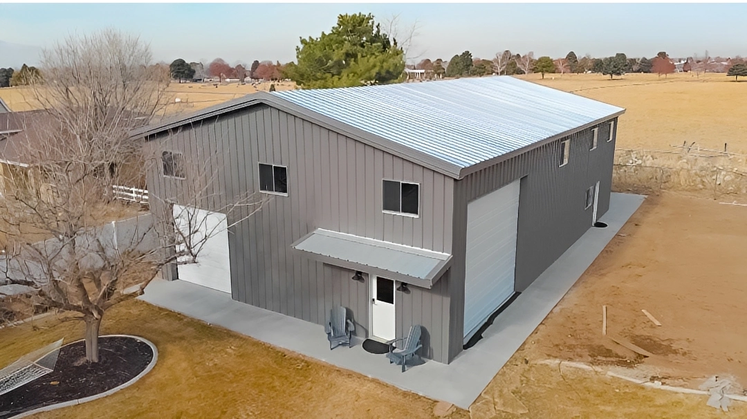 Industrial building surrounded by fields