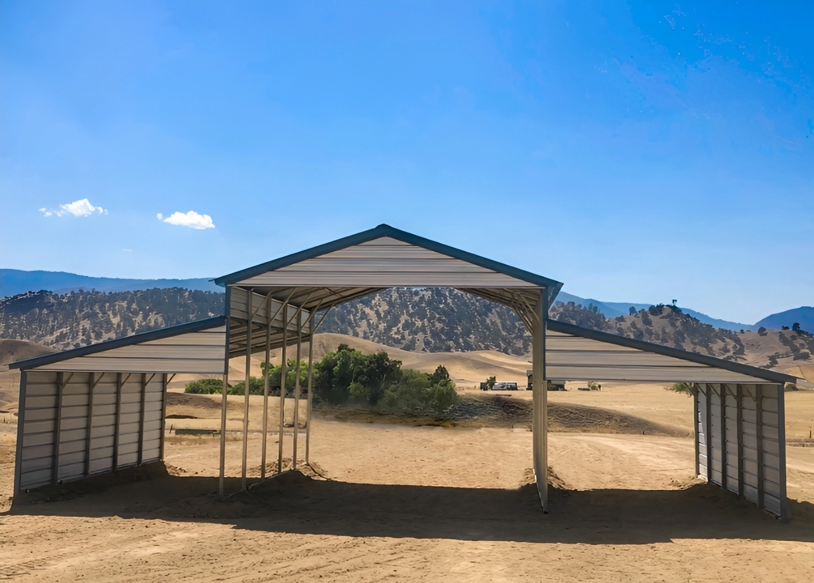 Agricultural structure with clear blue sky
