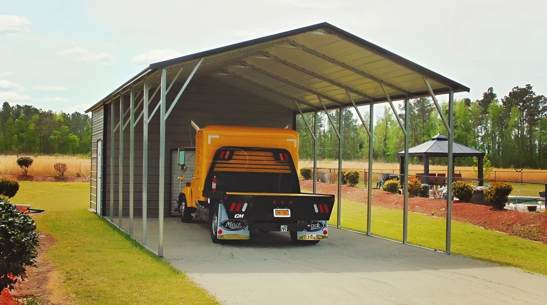Outdoor shelter with vehicle
