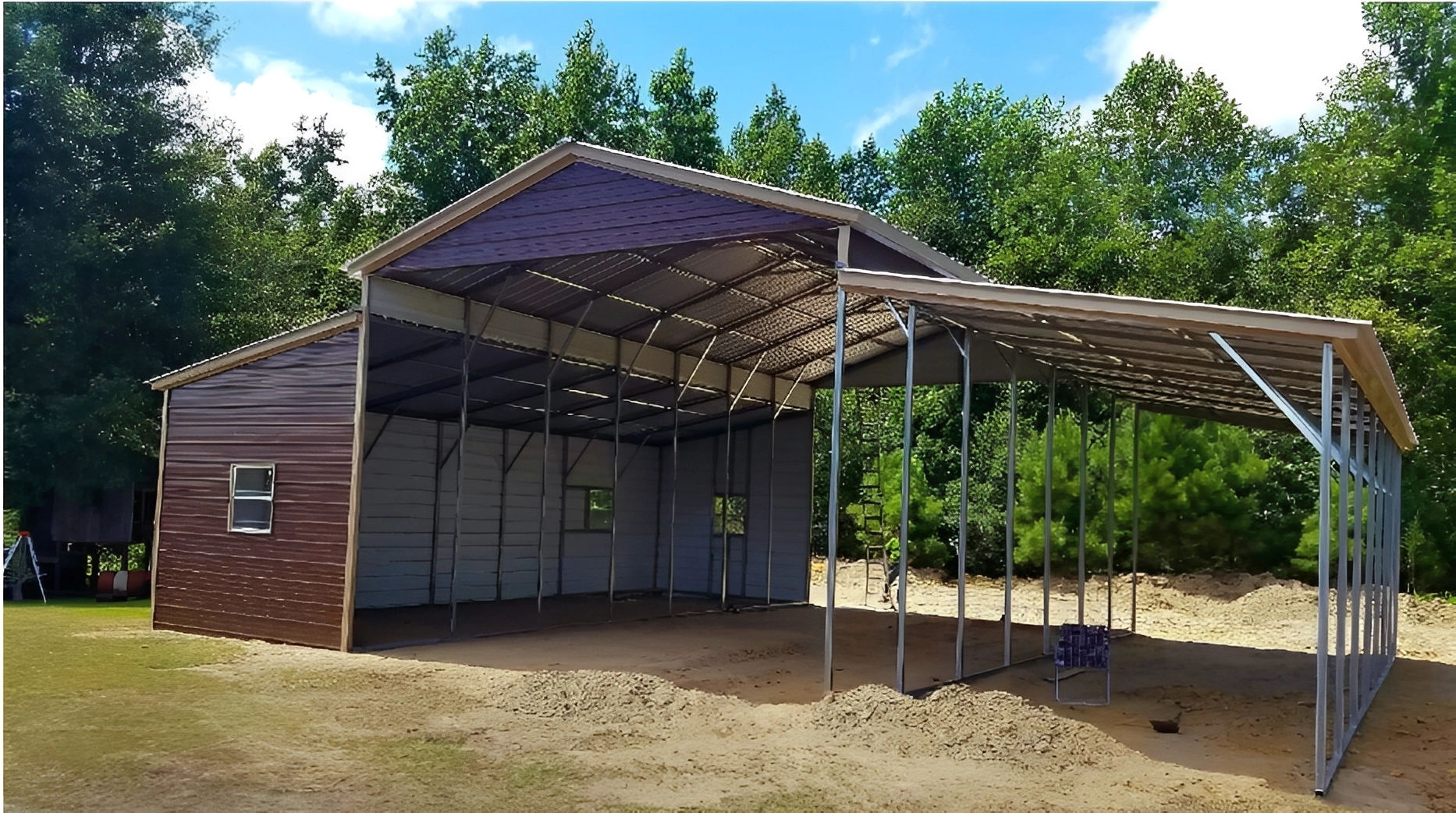 Partially enclosed carport structure