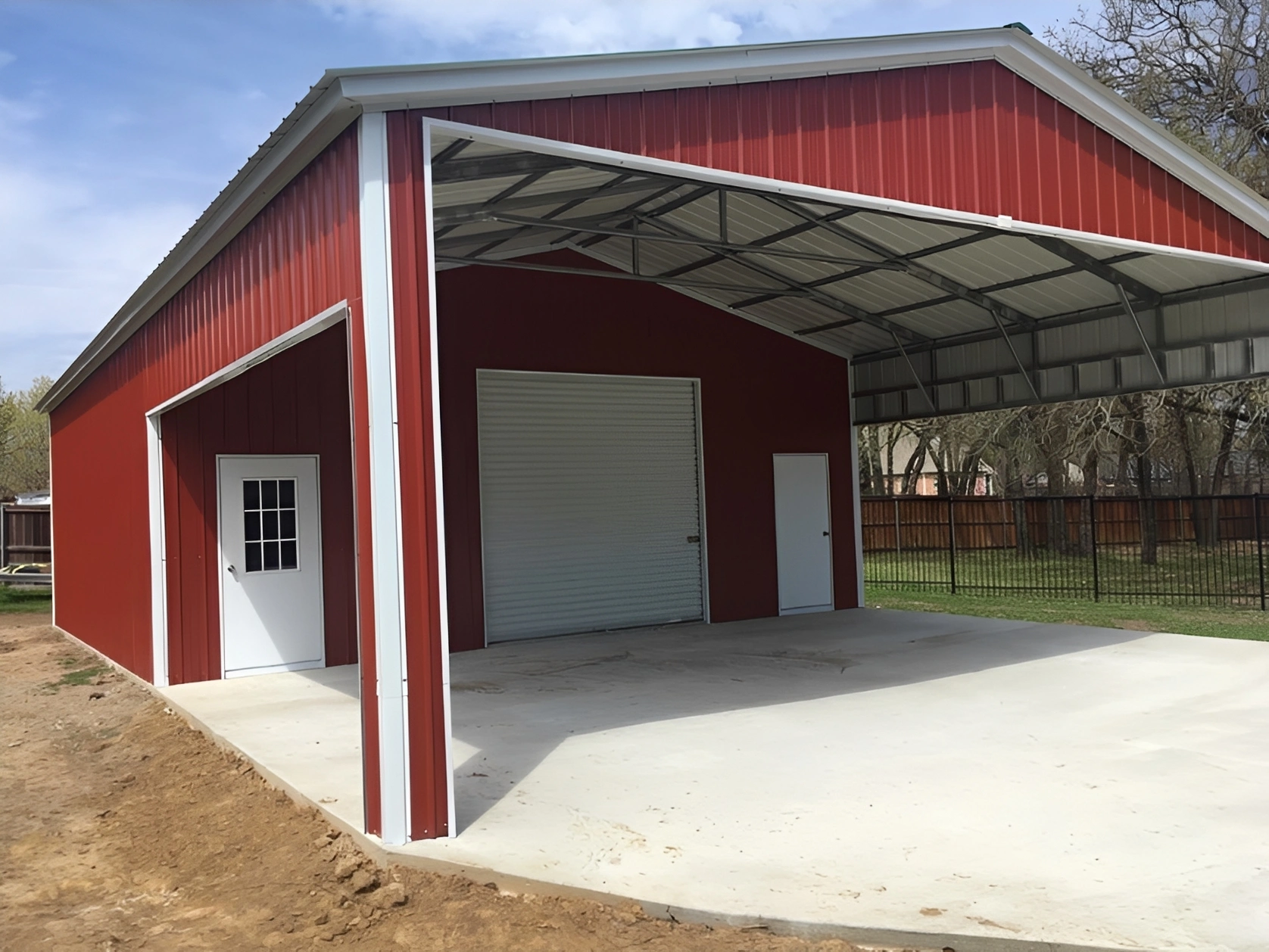 Red steel structure with white doors