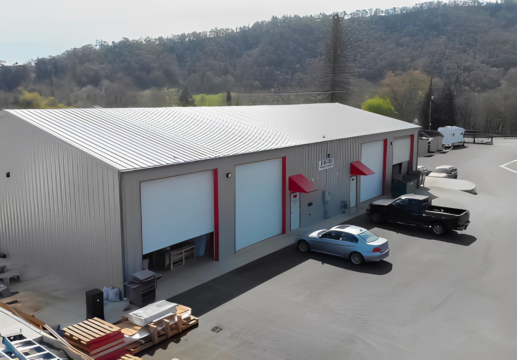 Warehouse in rural setting