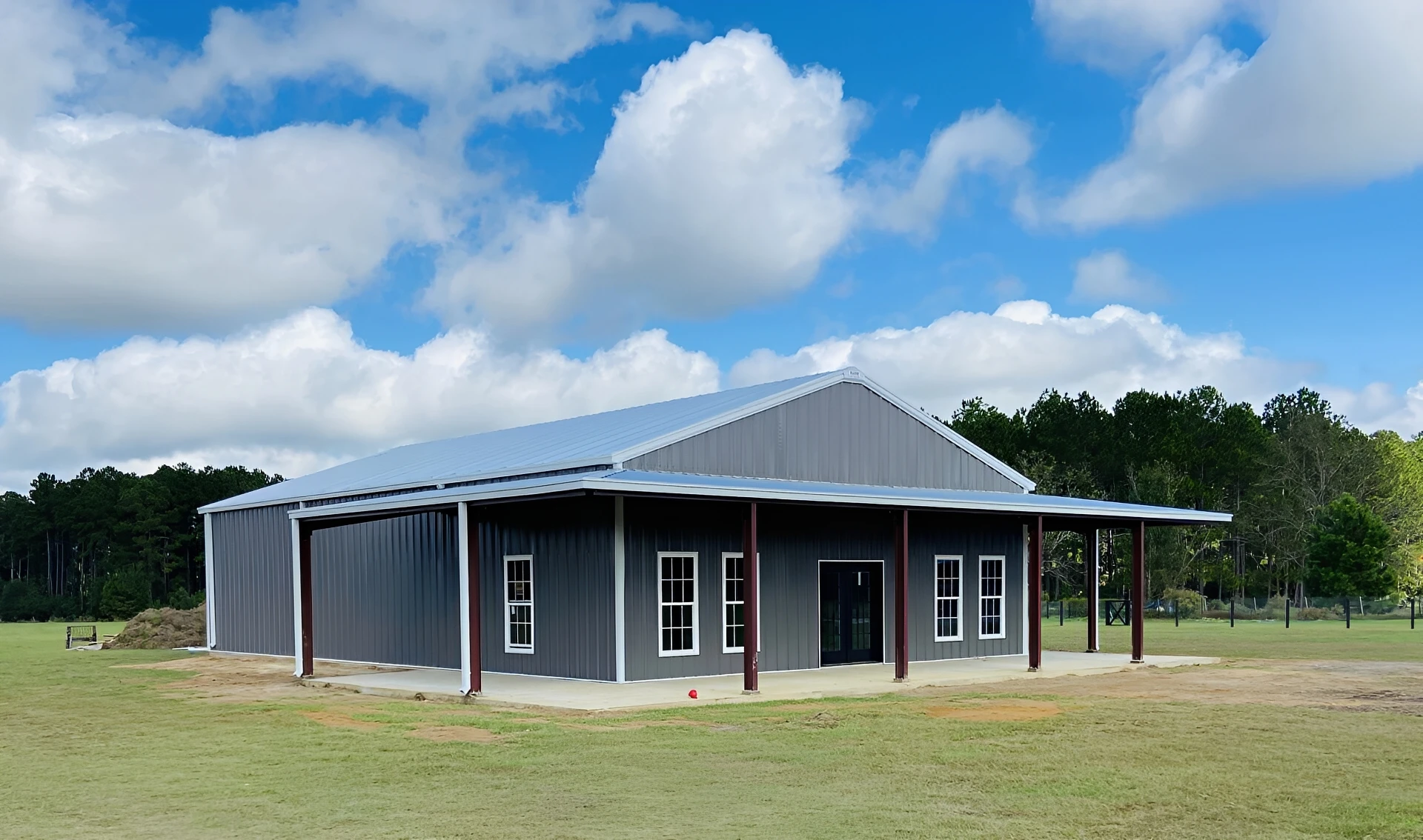 Rural metal structure in open field