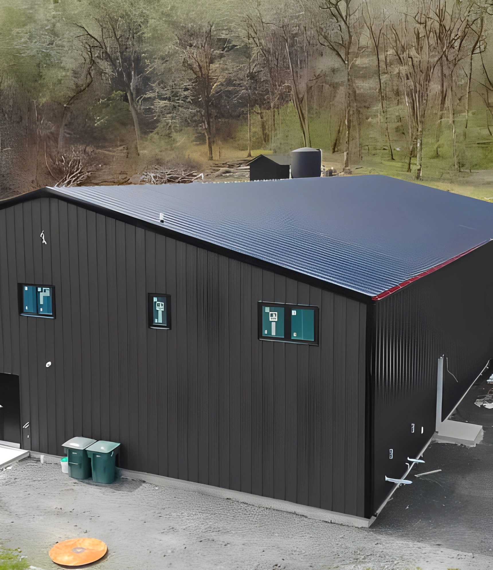 Modern warehouse in rural setting
