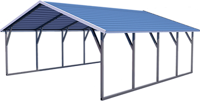 Steel-framed carport with blue covering
