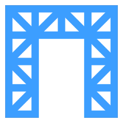 Blue truss structure on black background.