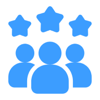 Three blue figures with three stars above.