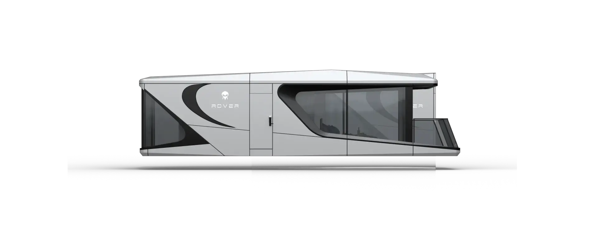 Futuristic grey camper on black background.
