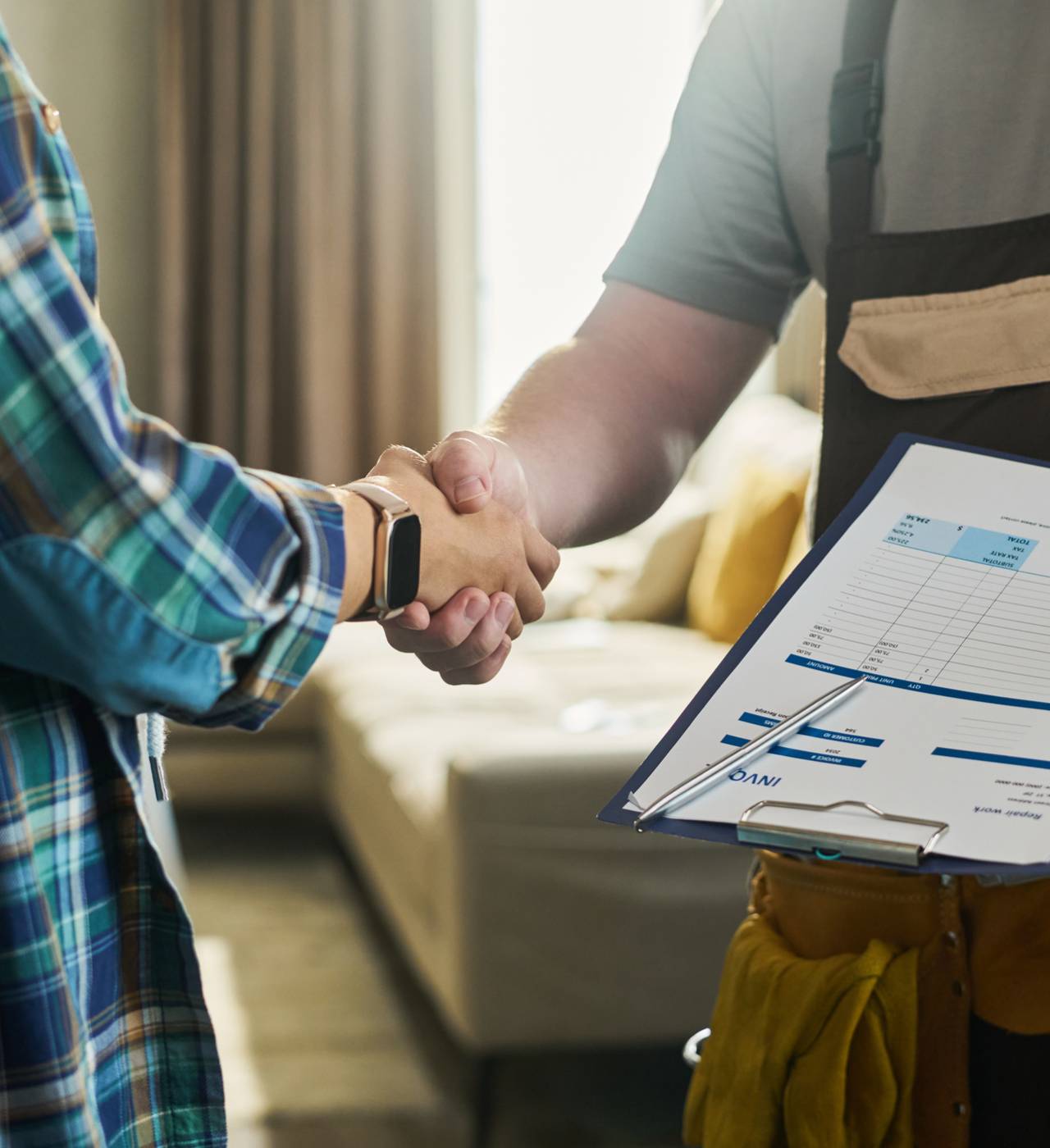 Handshake between worker and client with invoice.