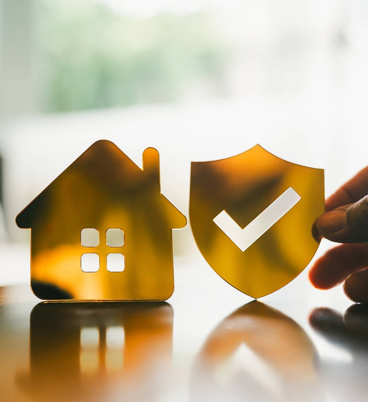 House and shield with checkmark icon.