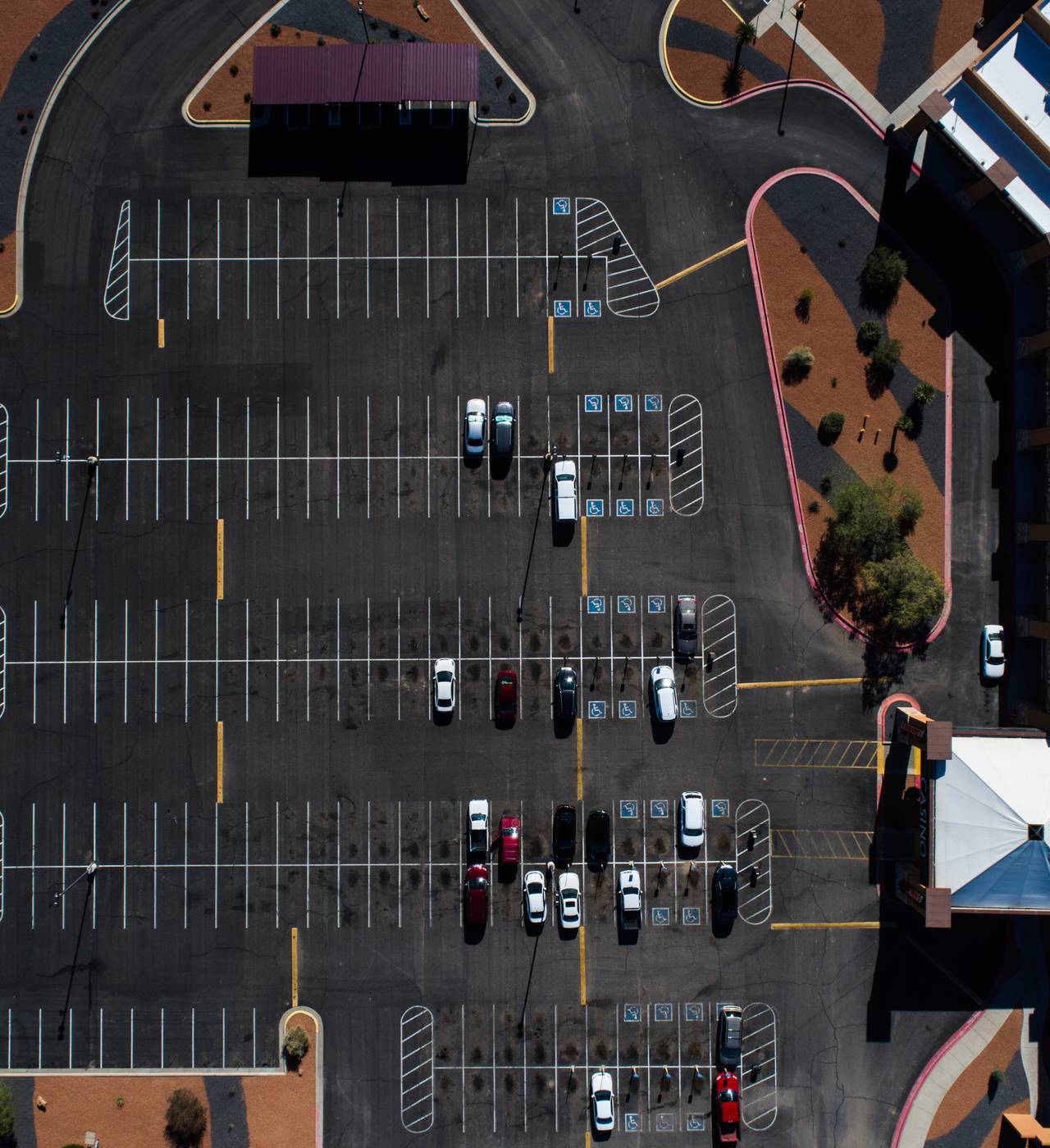 Aerial view of an empty parking lot.
