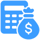 Calculator and money bag icon.