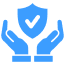 Hands holding a shield with checkmark.