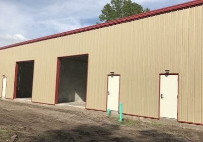 Large warehouse with open entrances