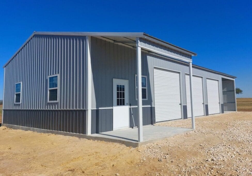 Metal building with large roll-up doors.