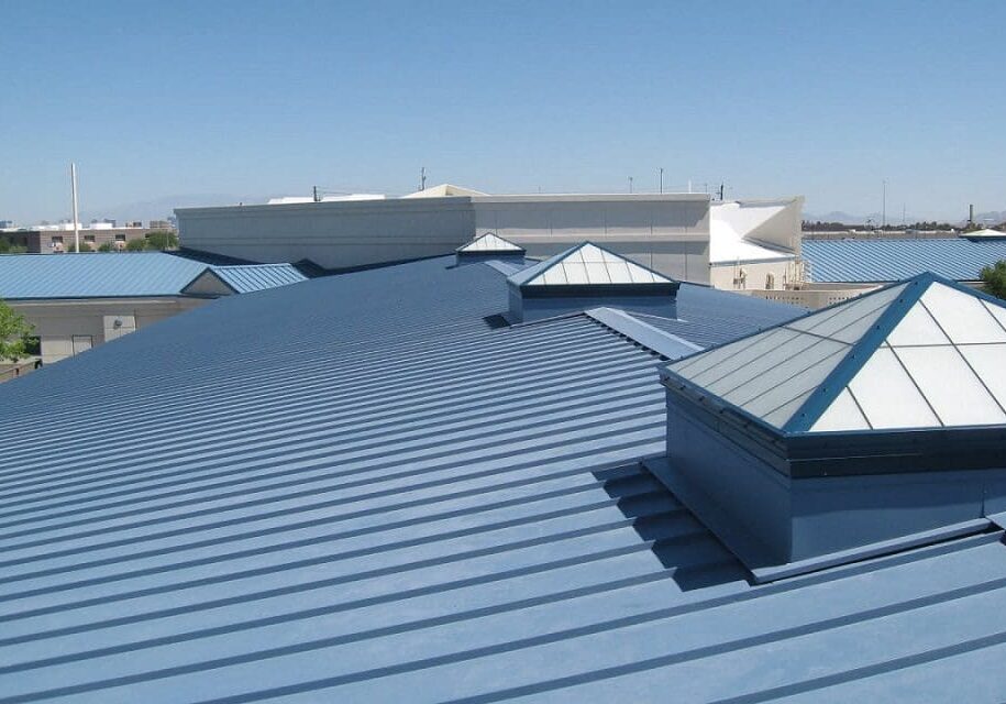 Industrial building blue rooftops