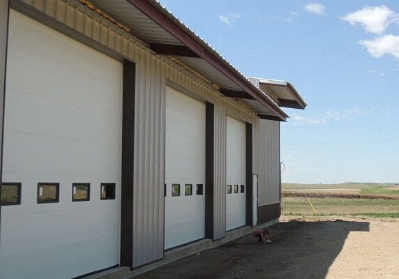 Modern storage facility exterior with big doors
