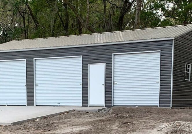 Triple-door garage on concrete slab