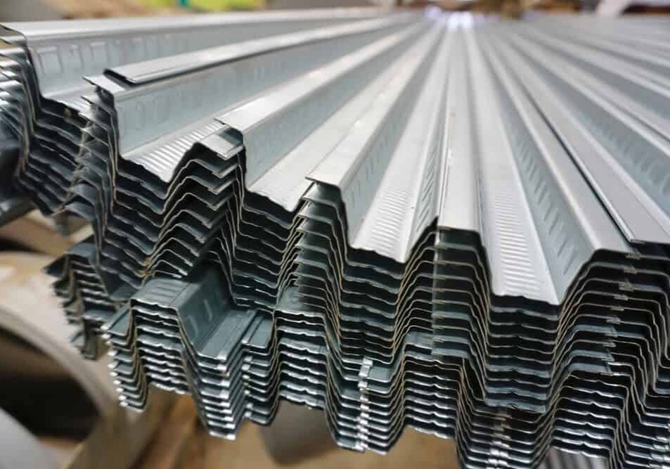 Corrugated steel sheets close-up
